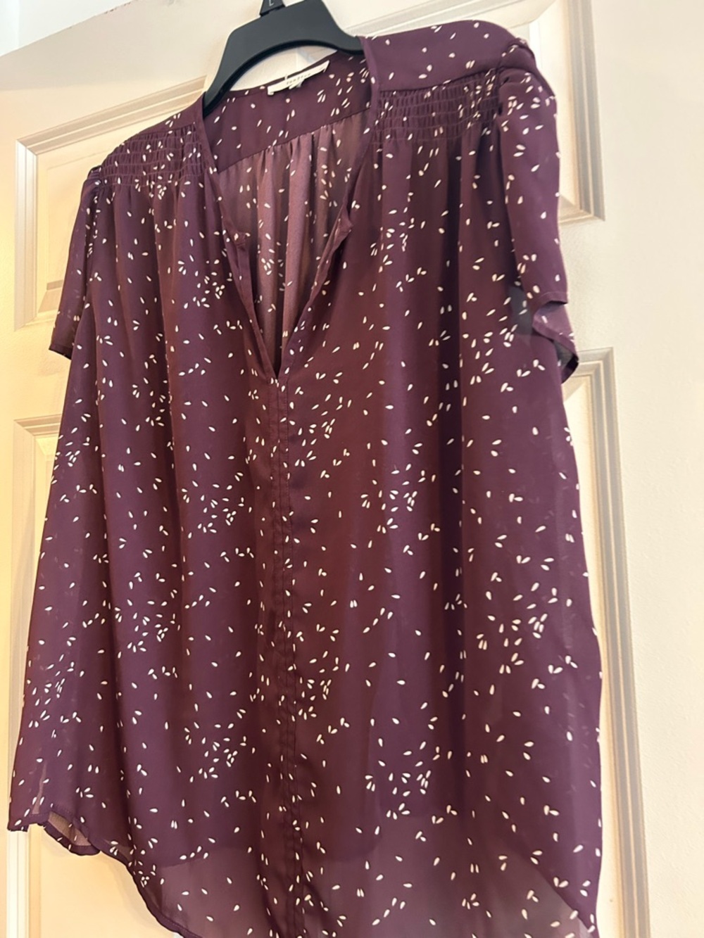 fun 2 fun Plum Short-Sleeve Blouse with White Speckle